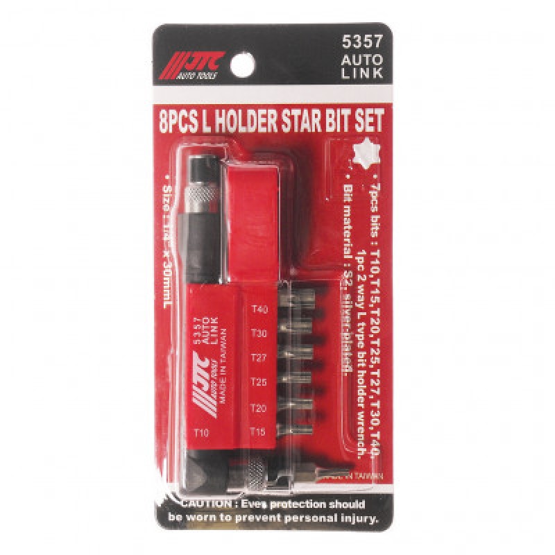 Набор бит 1/4" TORX T10-T40 с Г-образным переходником 8ед. JTC