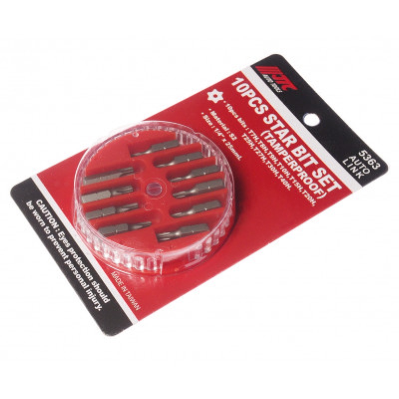 Набір біт TORX 1/4" T7H-T40H з отвором 10од.  JTC