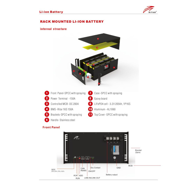 Акумуляторна батарея Fuji Solar 48в 15кВт 280А/г Rack Ritar LiFePo4