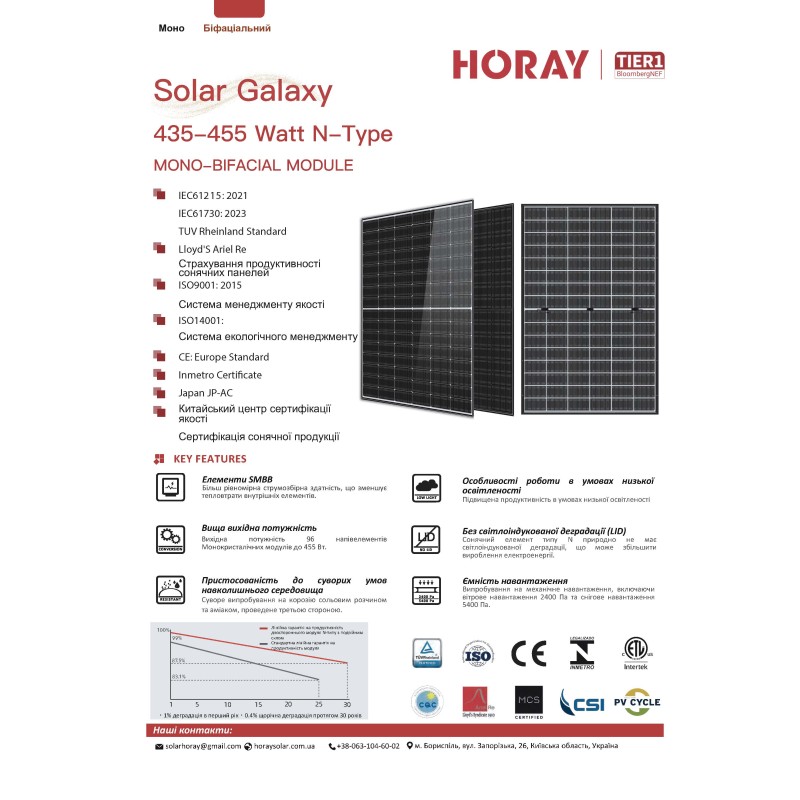 Сонячна панель Horay HS455TC-MHC-D 455 Вт