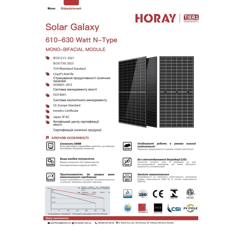 Сонячна панель HORAY HS620TC-MHC-D 620 Вт, N-тип