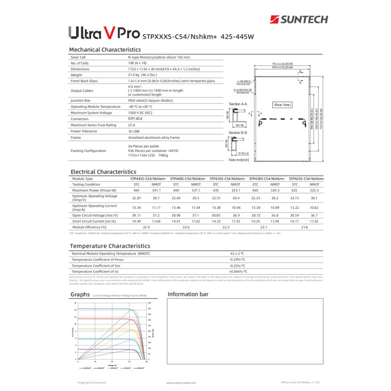 Сонячна панель 445Вт Suntech Ultra V mini STP445S-C54/Nshkm+ (Монокристалічна)