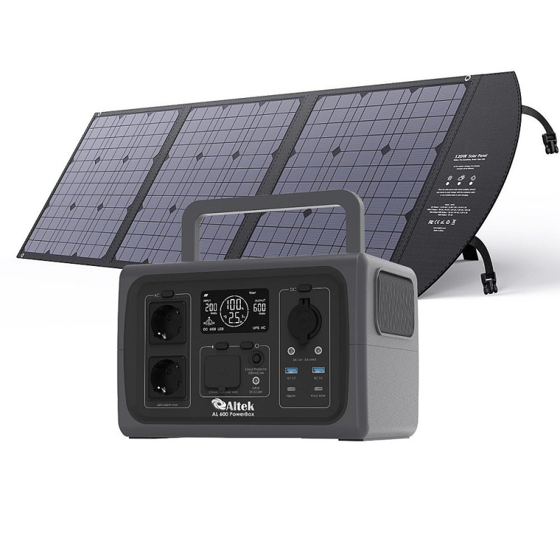 Комплект зарядна станція AL 600 PowerBox + розкладна панель 120W ALT-120, чорна